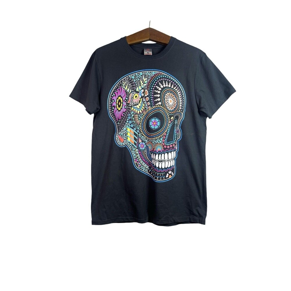 Codigo Cotton Mens Mexico Sugar Skull Neon Graphic T-Shirt Size L
